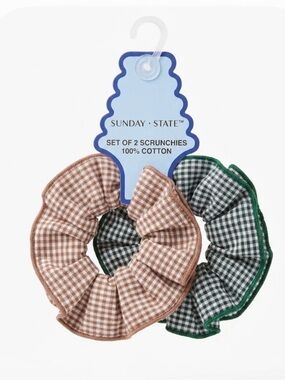 NWT ⚜️🤎⚜️ Sunday State Gingham Cotton Scrunchies Set of 2